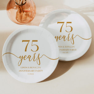 Elegant Champagne 75th Wedding Anniversary Paper Plate