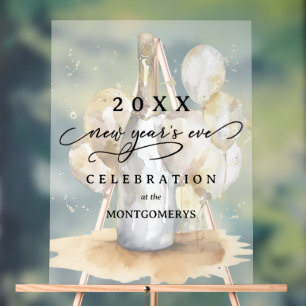 Elegant Champagne and Balloons New Year's Eve Acrylic Sign
