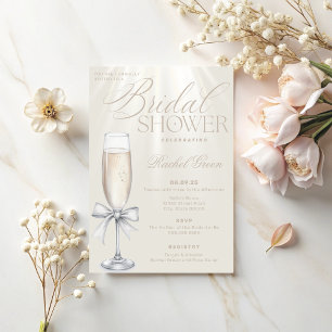 Elegant Champagne and Bow Bridal Shower Invitation
