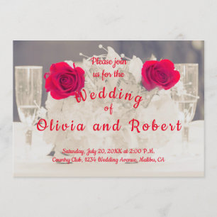 Elegant champagne and red roses invitation