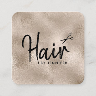 Elegant champagne & black scissors hairstylist square business card