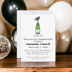 Elegant Champagne Bottle Graduation Party Class of Invitation