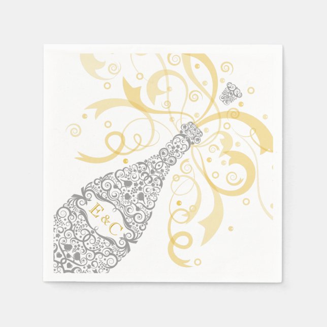 Elegant Champagne Bottle Paper Napkin (Front)
