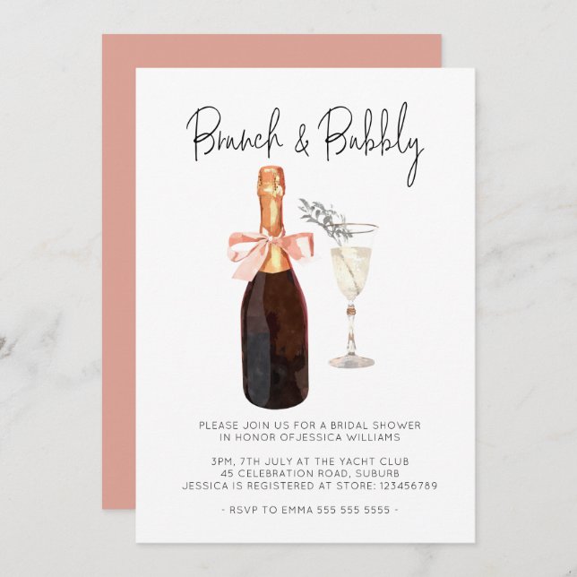 Elegant Champagne Brunch & Bubbly Bridal Shower  Invitation (Front/Back)