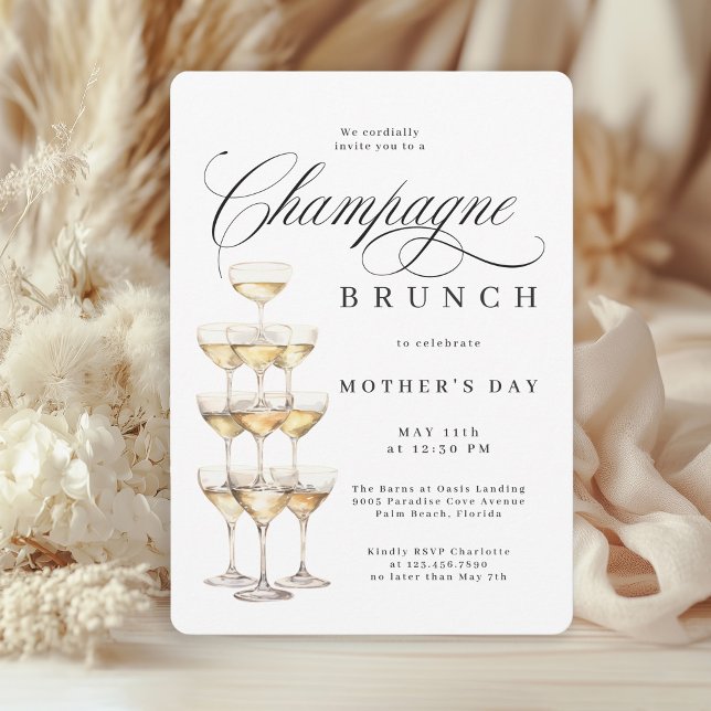 Elegant Champagne Brunch Mother's Day Invitation (Available in both printed and instant download digital formats.)