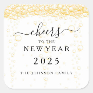 Elegant Champagne Cheers New Year's Eve 2025 Square Sticker