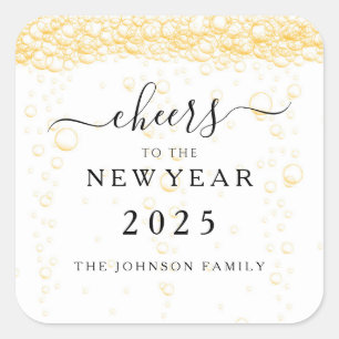 Elegant Champagne Cheers New Year's Eve Square Sticker