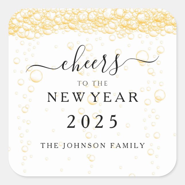 Elegant Champagne Cheers New Year's Eve  Square Sticker (Front)