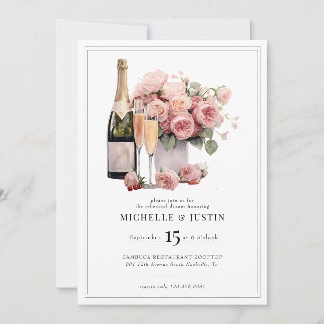 Elegant Champagne | Chic Roses | Rehearsal  Invitation (Front)