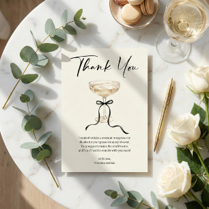 Elegant Champagne Coupe Black Bow Bridal Shower Thank You Card