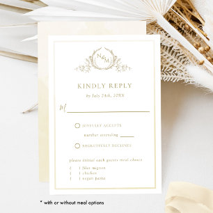 Elegant Champagne Cream Monogram, Watercolor RSVP Card