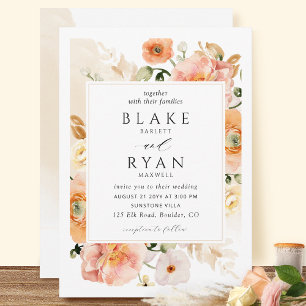 Elegant Champagne, Cream, Peach Botanical Wedding Invitation