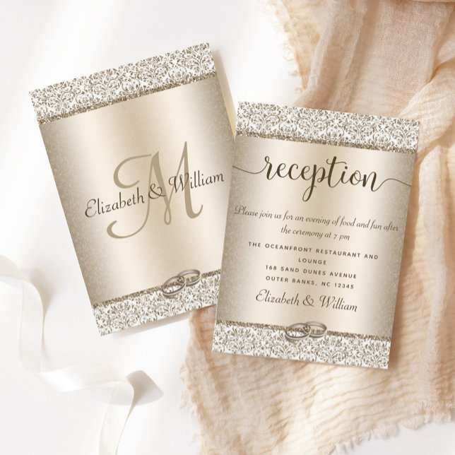 Elegant Champagne Damask Glitter Wedding Reception Enclosure Card (Creator Uploaded)
