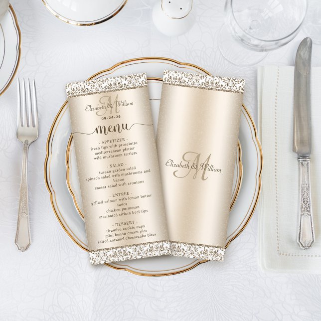 Elegant Champagne Damask Wedding Menu  (Creator Uploaded)