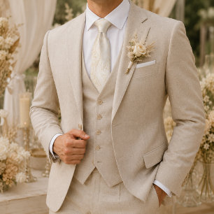 Elegant Champagne Delicate Ivory Floral Tie