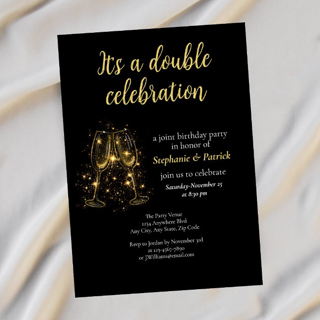 Elegant Champagne Double Celebration Joint Party I Invitation (Creator Uploaded)