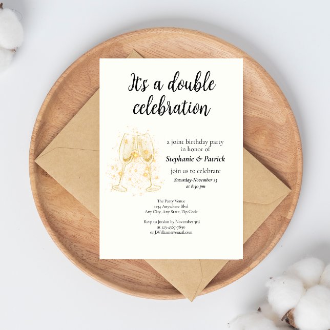 Elegant Champagne Double Celebration Joint Party Invitation (Creator Uploaded)