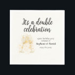 Elegant Champagne Double Celebration Joint Party Napkin<br><div class="desc">"Elegant classic, and full of meaning — this joint birthday party napkin is designed to help you celebrate a festive party. The pastel white background and sleek toasting champagne glasses and ice bucket with bottle bring a warm feel, while the phrase “It's a Double Celebration” adds heart. A stylish mix...</div>
