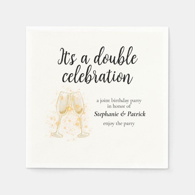 Elegant Champagne Double Celebration Joint Party Napkin (Front)