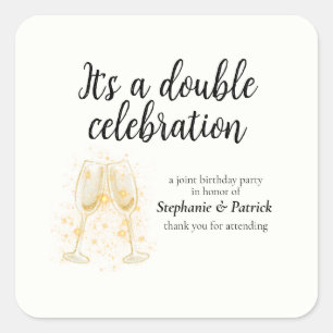 Elegant Champagne Double Celebration Joint Party Square Sticker