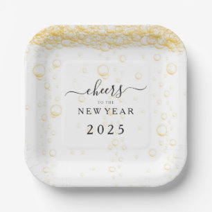 Elegant Champagne Fizz New Year's Eve Paper Plate