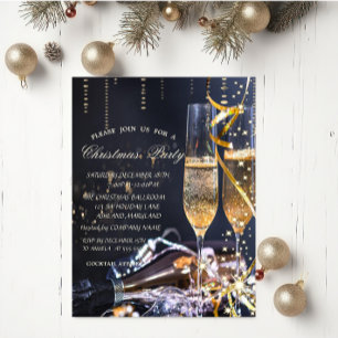 Elegant Champagne Glass Christmas Party  Invitation