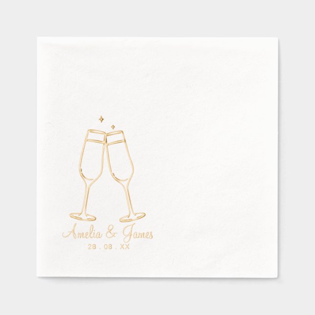 Elegant Champagne glass Cocktail Wedding Foil Napkins (Front)