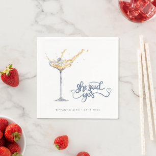 Elegant Champagne Glass Engagement Party  Napkin