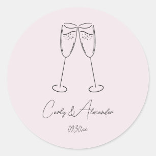 Elegant Champagne Glass Wedding Engagement Classic Round Sticker