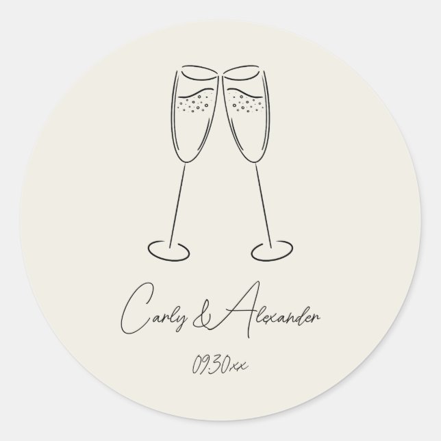 Elegant Champagne Glass Wedding Engagement Classic Round Sticker (Front)