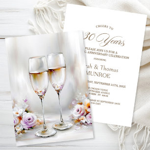 Elegant Champagne Glasses 30th Wedding Anniversary Invitation