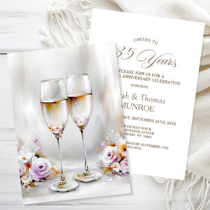 Elegant Champagne Glasses 35th Wedding Anniversary Invitation