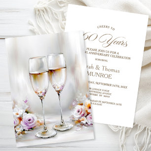 Elegant Champagne Glasses 60th Wedding Anniversary Invitation