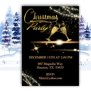 Elegant Champagne Glasses Christmas Party Invitation
