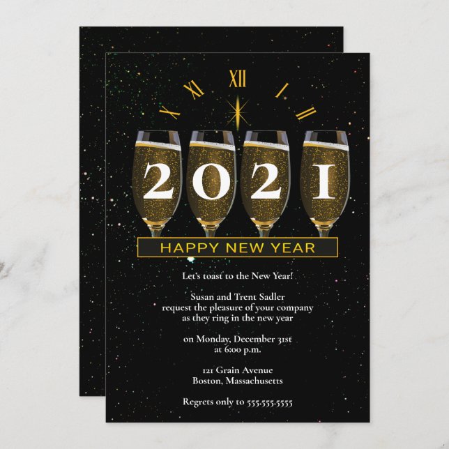 Elegant Champagne Glasses New Years Eve Party Invitation (Front/Back)