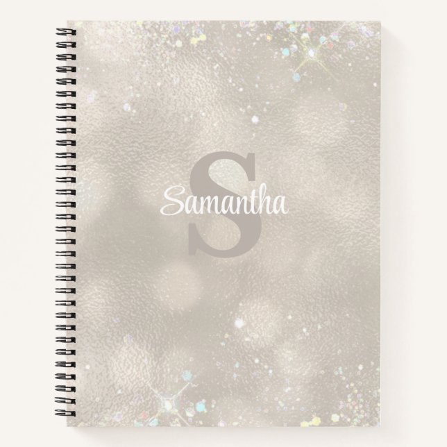 Elegant Champagne Glitter Monogram Notebook (Front)