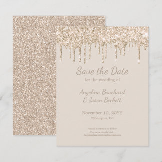 Elegant Champagne Glitter Wedding Save The Date Invitation