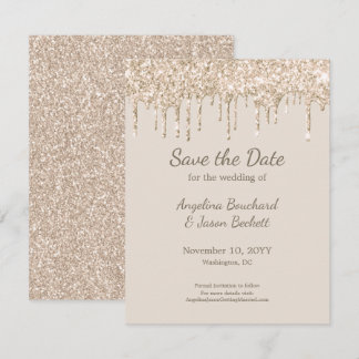 Elegant Champagne Glitter Wedding Save The Date Invitation