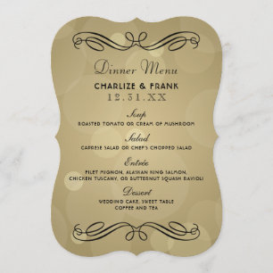 Elegant Champagne Gold and Black Wedding Menu