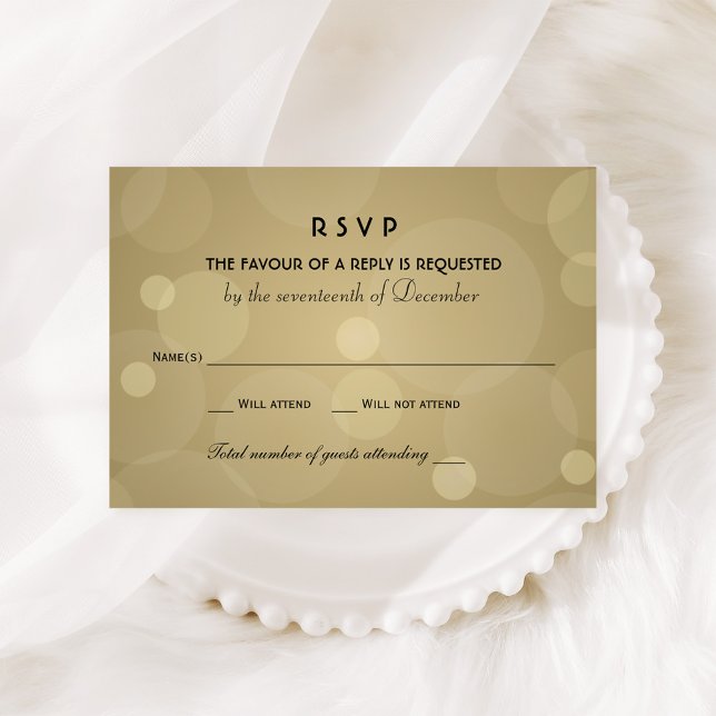 Elegant Champagne Gold and Black Wedding RSVP Card (Creator Uploaded)