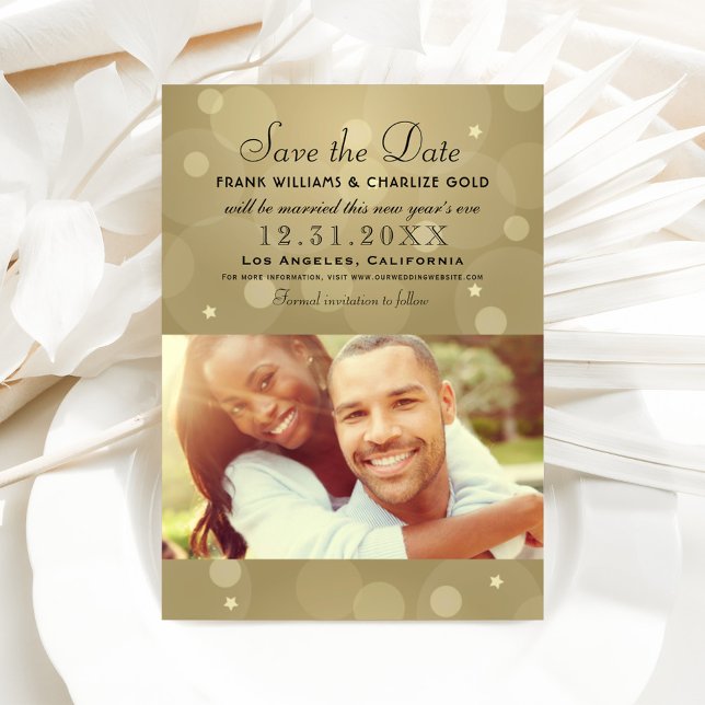 Elegant Champagne Gold Black Wedding Photo Save The Date (Creator Uploaded)