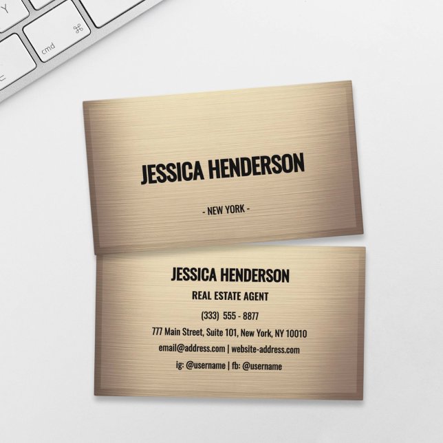 Elegant Champagne Gold Brushed Metal Business Card (Creator Uploaded)