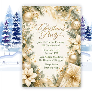 Elegant Champagne Gold Christmas Celebration Invitation
