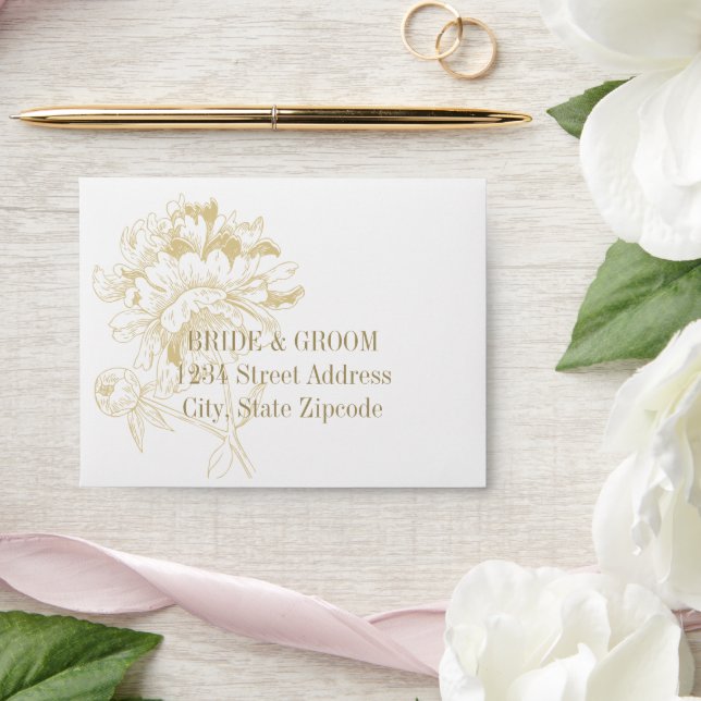 Elegant Champagne Gold Floral Peony Wedding Envelope (Wedding)