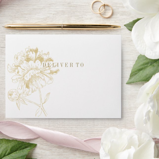 Elegant Champagne Gold Floral Peony Wedding Envelopes (Wedding)