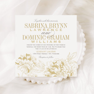 Elegant Champagne Gold Floral Peony Wedding Invitation