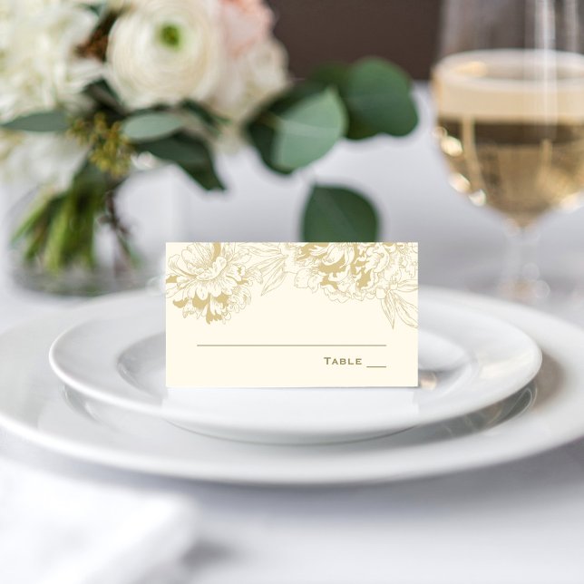 Elegant Champagne Gold Floral Peony Wedding Place Card (Creator Uploaded)