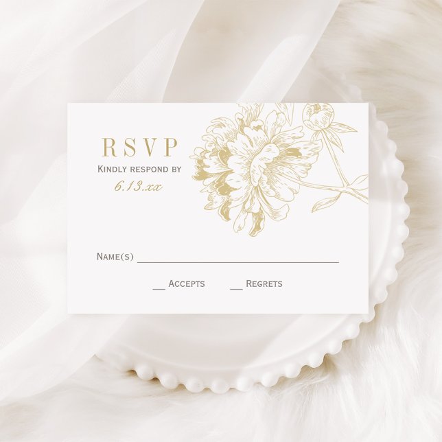 Elegant Champagne Gold Floral Peony Wedding RSVP Card (Creator Uploaded)