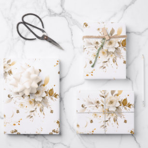 Elegant Champagne Gold Floral Wedding Wrapping Paper Sheet