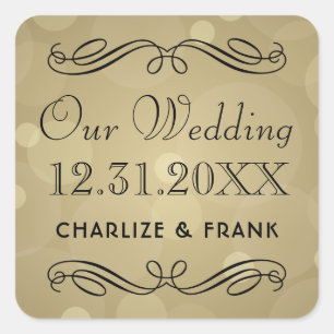 Elegant Champagne Gold Our Wedding Monogram Square Sticker